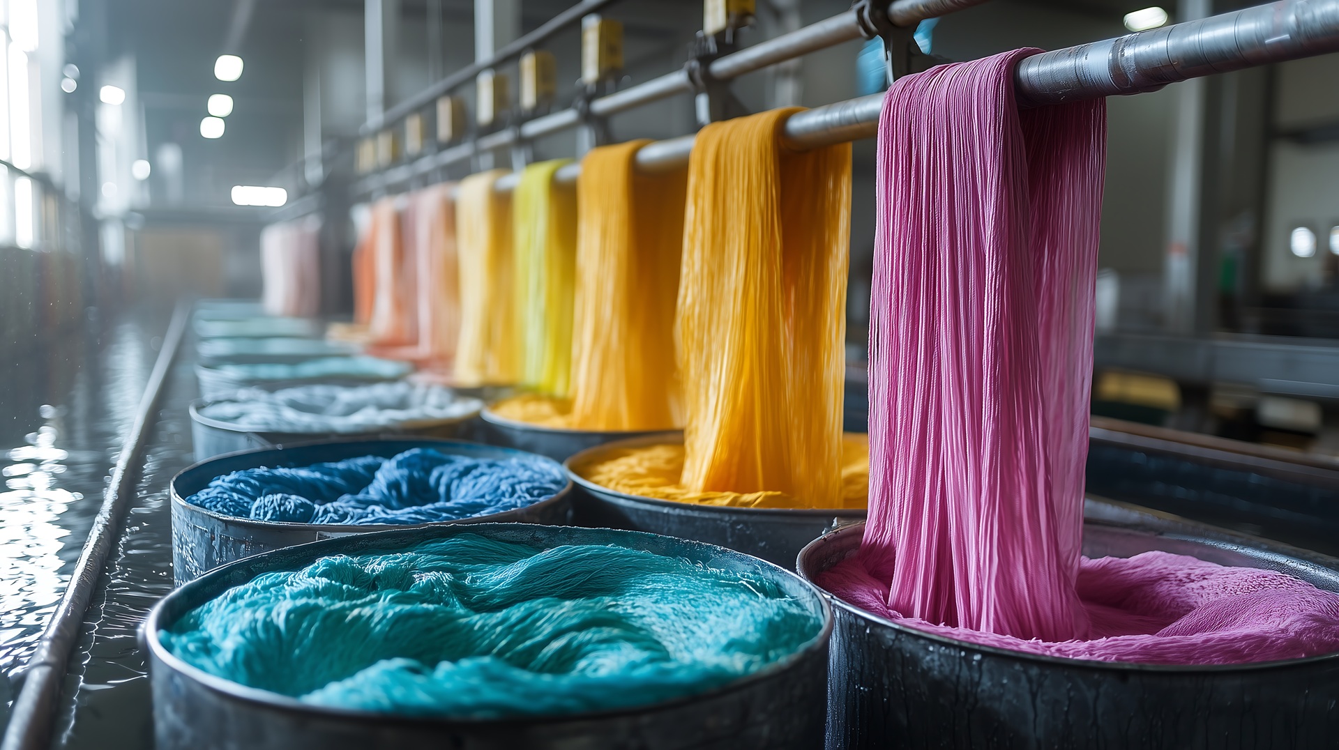Farbige Fasern im Faerbeprozess | ETFE-Kunststoffe geeignet für die industrielle Anwendung