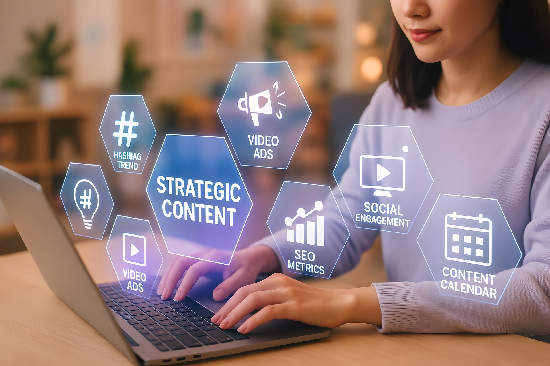 Digitale Marketingstrategie mit Content-Icons | Etiketten