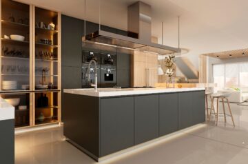 Modernes Kücheninterieur in schwarzen Farben